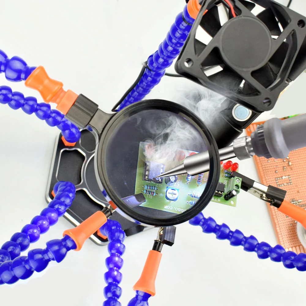 

Multi-function Soldering Third Hand Tool 3X Magnifying USB DC Fan Flashlight Magnifier PCB Welding Repair Station