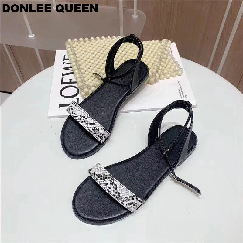 

Women Fashion Snake Ankle Strap Sandals Flat Heel Casual Slides Buckles Open Toe Female Footwear For Vacation Sandals zapatillas