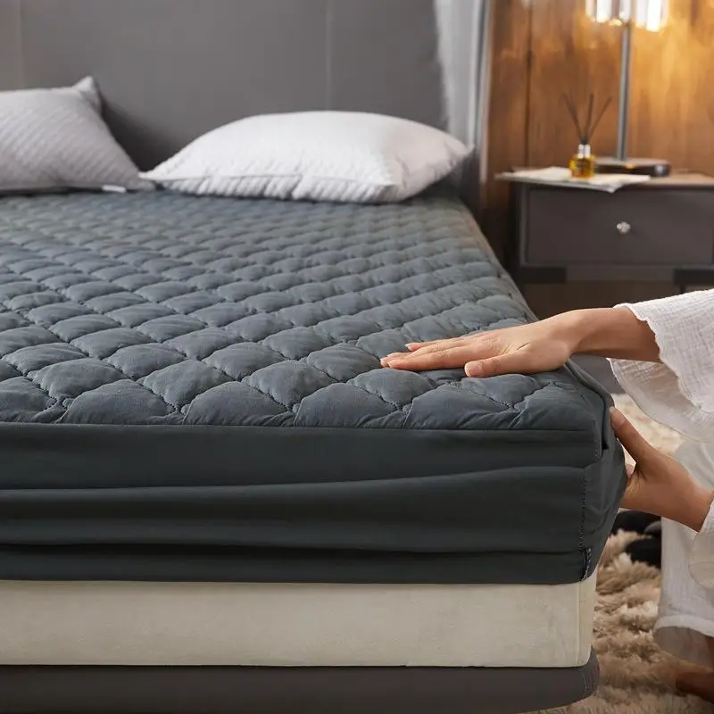 BonenjoyQuiltedBedCoverThickenMattressProtectorBlackColor