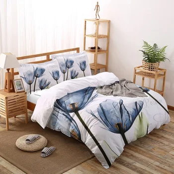 

Blue Tulip Bedding Set Four sets of customized bed sheets Bedding Sets Bedding Set Luxury