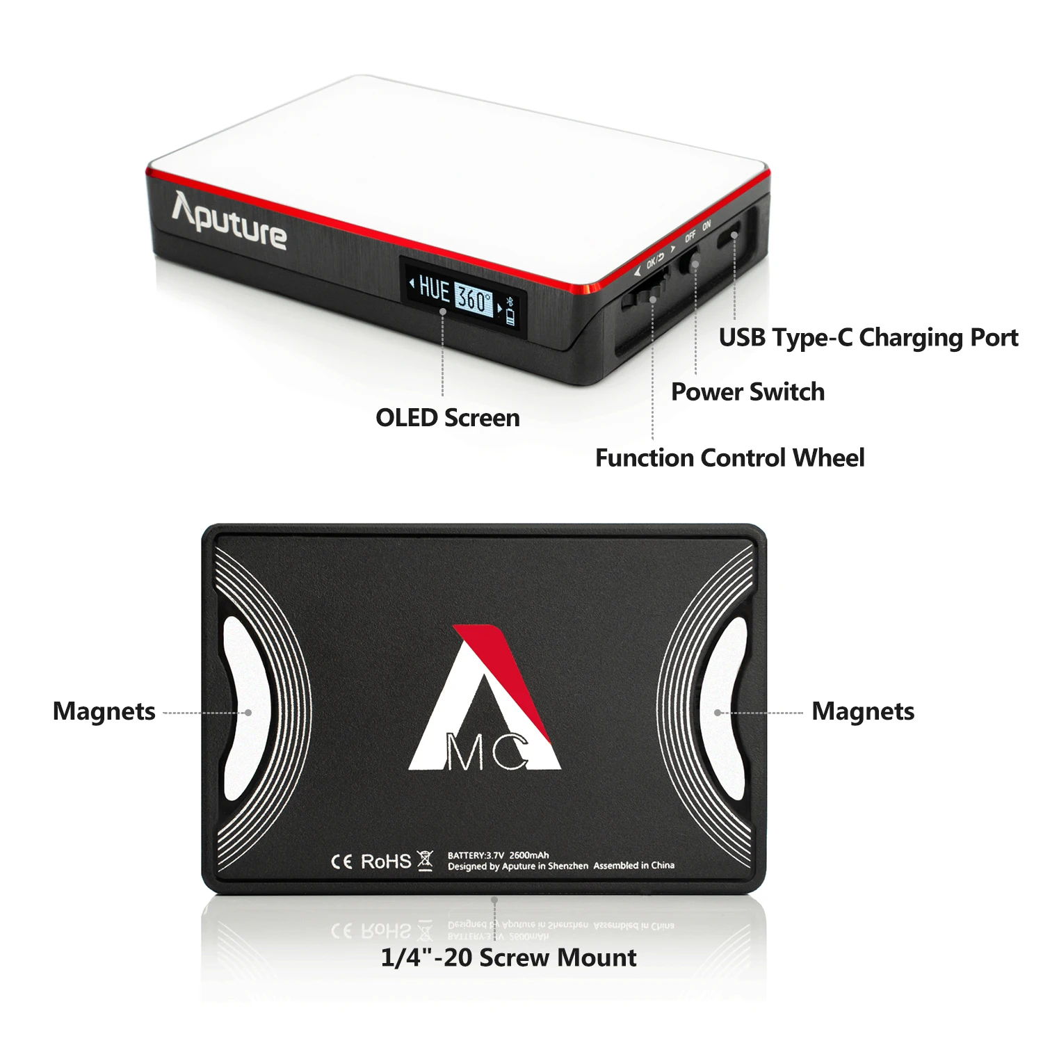 Aputure заполняющая лампа 3200 K-6500 K usb type-C/Qi Беспроводная зарядка приложение управление Фотография СВЕТОДИОДНЫЙ фото-видео камера селфи светильник RGB