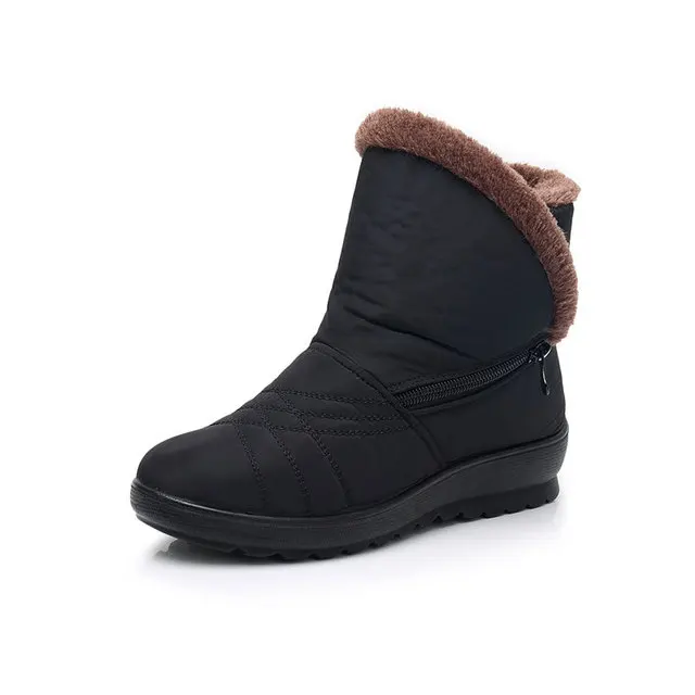 D17-Black Новинка; женские зимние ботинки; толстая теплая хлопковая обувь для мам; Модные ботильоны размера плюс; женские нескользящие плюшевые ботинки на танкетке - Цвет: D17-Black