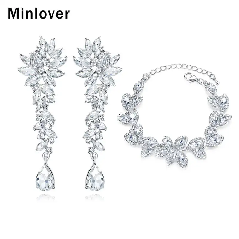 Minlover красота Свадебные Ювелирные наборы для женщин Лист кластер Стразы