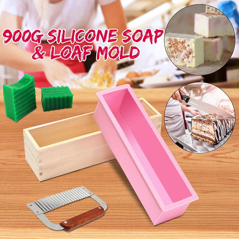 

Silicone Soap Mold With Wooden Box Homemade Loaf Soap Maker Slicer Cutter Square Shape Cake Molds Silicone Molds For Soap