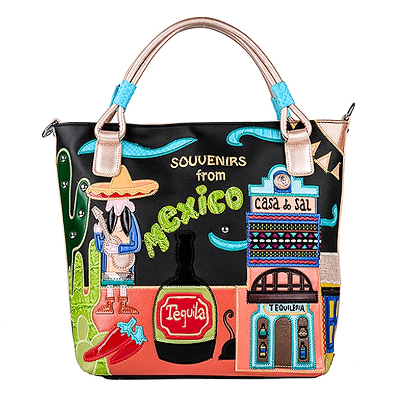 

KIITOS 2020 New Bag Female Korean Version of Embroidery Creativeand Art Large-capacity Bright Bread Wine Bottle Handbag