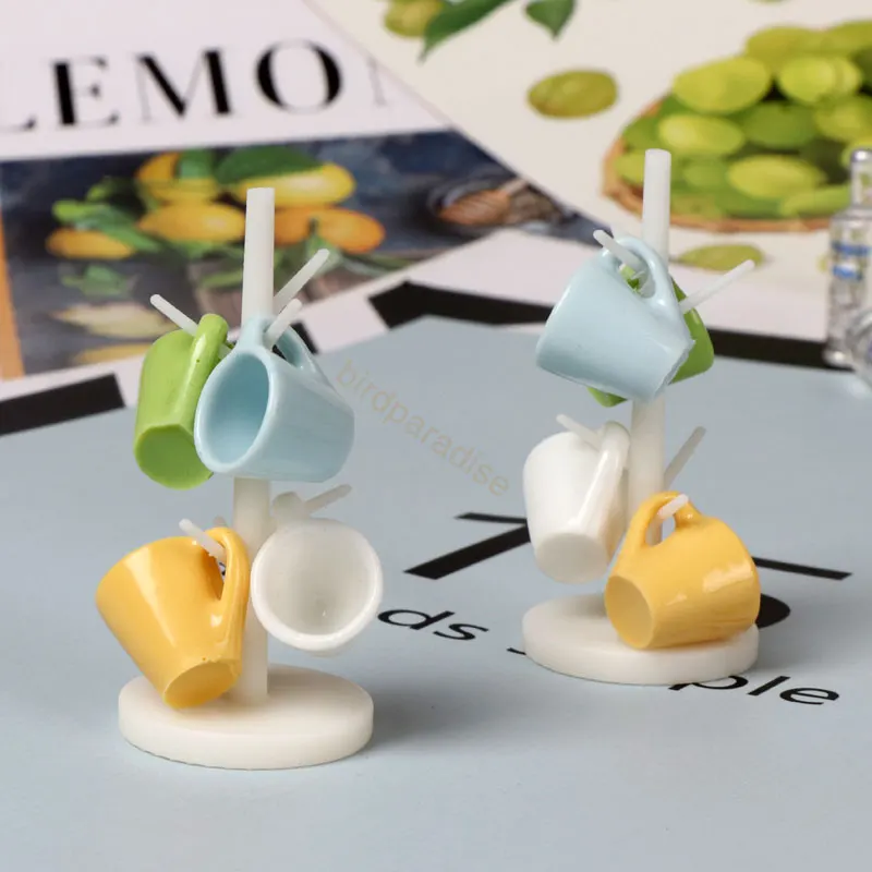 Dolls Miniature Accessories Mini Tea Cup Set Rack Cup Holder Model Pretend Play Kitchen Furniture for Barbie Ob11 Dollhouse Deco 6