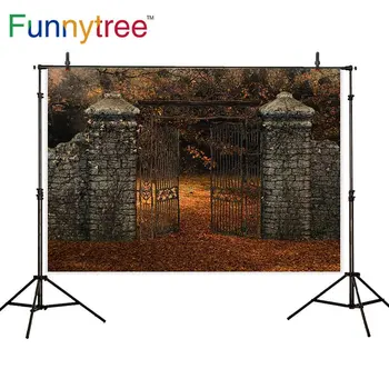 

Funnytree fond backdrop photography halloween old Garden gate forest autumn nature decoration studio photocall photophone shoot