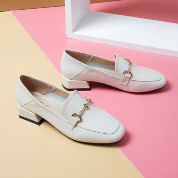 

British small leather shoes 2020 new high heels women's rough shoes women's summer Joker Lok Fu shoes plus size women's shoes 41