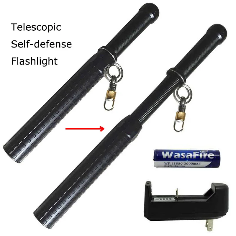 Telescopic Zoom LED Flashlight Self Defense Baton Torch 3 Modes