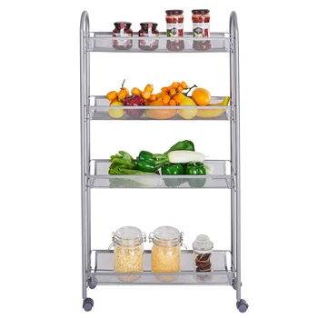 

High Quality Honeycomb Mesh Style Four 55 x 15 x 105 Layers Removable Storage Cart Silver