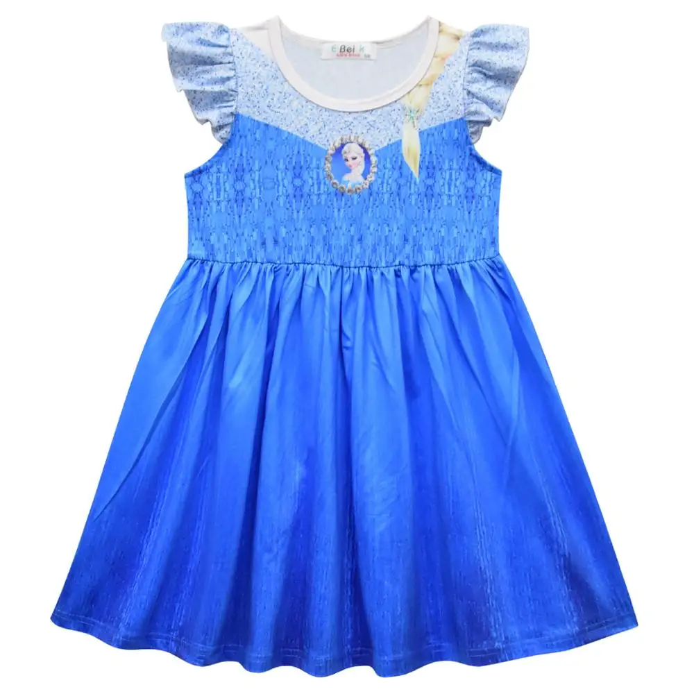 Новое голубое милое платье без рукавов с героями мультфильмов для маленьких девочек платье принцессы с героями мультфильмов для маленьких девочек платье Снежной Королевы