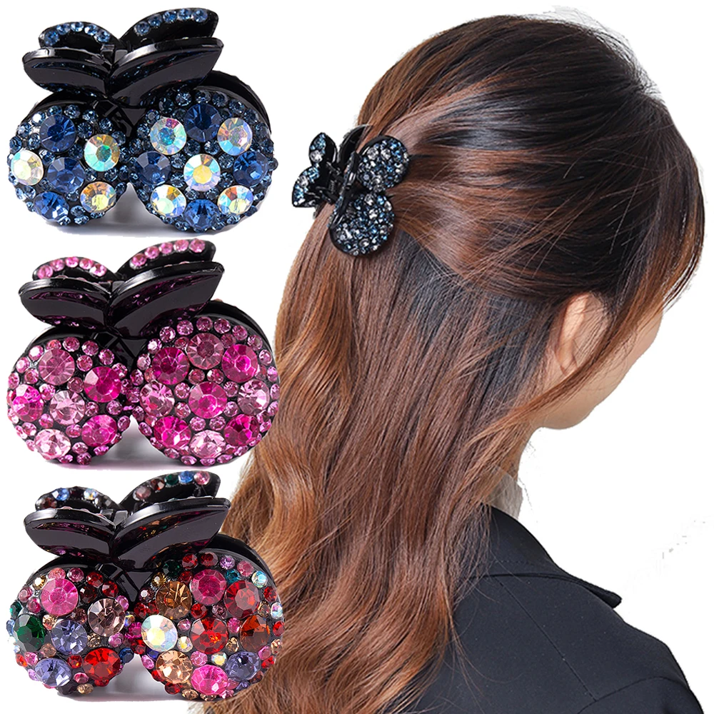 

Women Cherry Rhinestone Hair Claws Crab Hairpins Crystal Hair Clips Barrettes Ponytail Girls Hair Accessories Ornaments Hairgrip