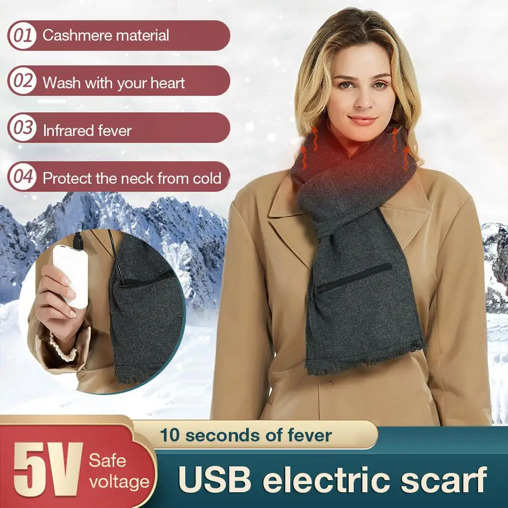 

Electric Heated Shawl Mobile Heating Scarf Winter Warming Neck Hand Portable USB Powered Soft Ourdoor Indoor Car Home 18x148cm