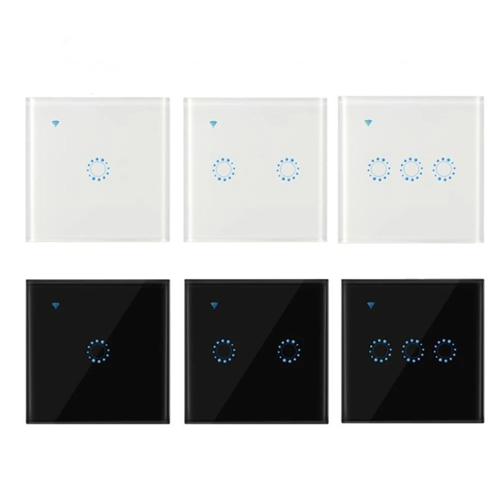 

New APP Remote Control Touch Switch EU/UK standard Black/White Crystal Glass Panel Touch Switch, AC90V-250V Wall Touch Screen Sw