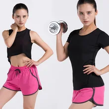 В настоящее время доступен корейский стиль летний Быстросохнущий корсет дышащий короткий рукав одежда для йоги фитнес бег футболка