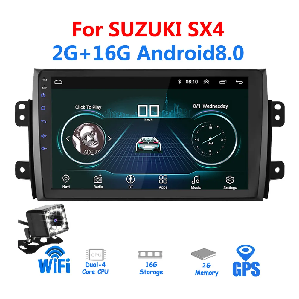 " 2din Android 9,0/8,1 Автомагнитола для SUZUKI SX4 2006- Автомагнитола с gps навигацией Bluetooth стерео Мультимедийный Плеер - Цвет: android 8.0(2G) CAM