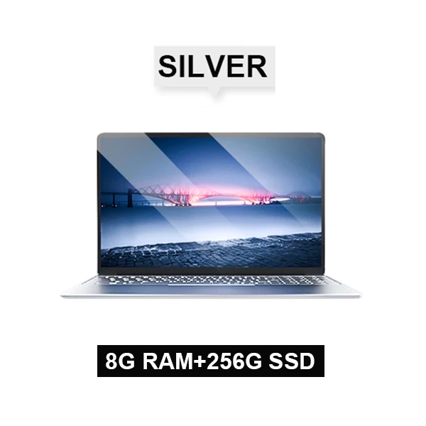 Silver 256G ROM Metal Laptop 15.6 inch With Backlit Keyboard Notebook Computer Intel Quad Core Ultrabook With Win10 OS For Student Game Netbook - Цвет: Silver 256G ROM