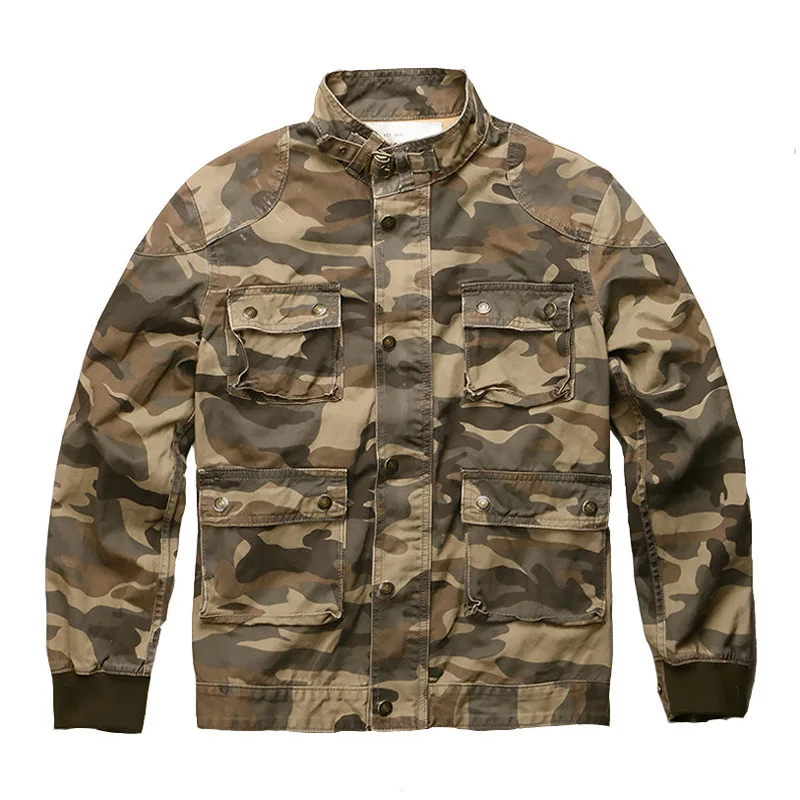 Мужские куртки в стиле ретро высокого качества с карманом в стиле милитари, армейские пальто, Повседневная Хлопковая мужская куртка - Цвет: Camo