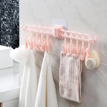 

Multi-function Indoor Wall Hanging Paste Hanger Home 10 Clip Folding Hanger Plastic Clip Socks Underwear Small Clothespin