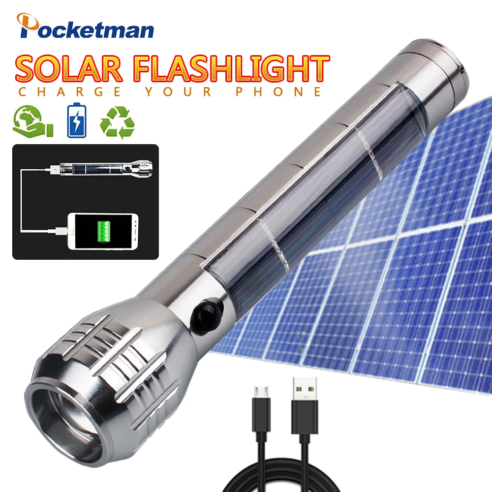 

Solar Power USB Charging LED Flashlight Multi-Functional Torch Lamp With Power Bank Magnetic Tool Emergency Linterna