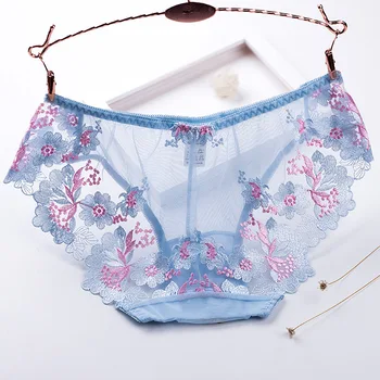 

Roseheart Women Fashion Green Sky Blue Soft Trim Lace Embroidery Cotton Low Waist Sexy Women Panties Women Underwear Lingerie