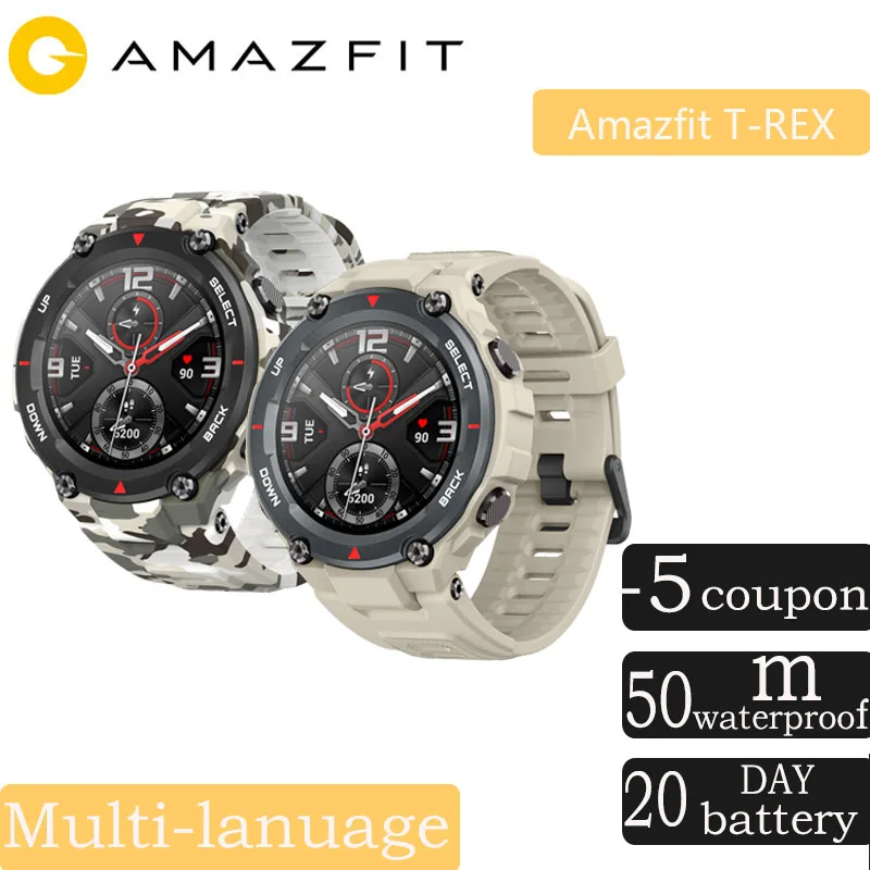 Смарт часы CES Amazfit T rex умные 5ATM с GPS/ГЛОНАСС AMOLED экраном в наличии для Xiaomi iOS Android