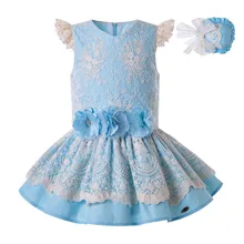 Pettigirl Blue Girl Dress Layered Lace With Hairband Summer Girl Dress Kids Boutique Clothes G-DMGD203-27
