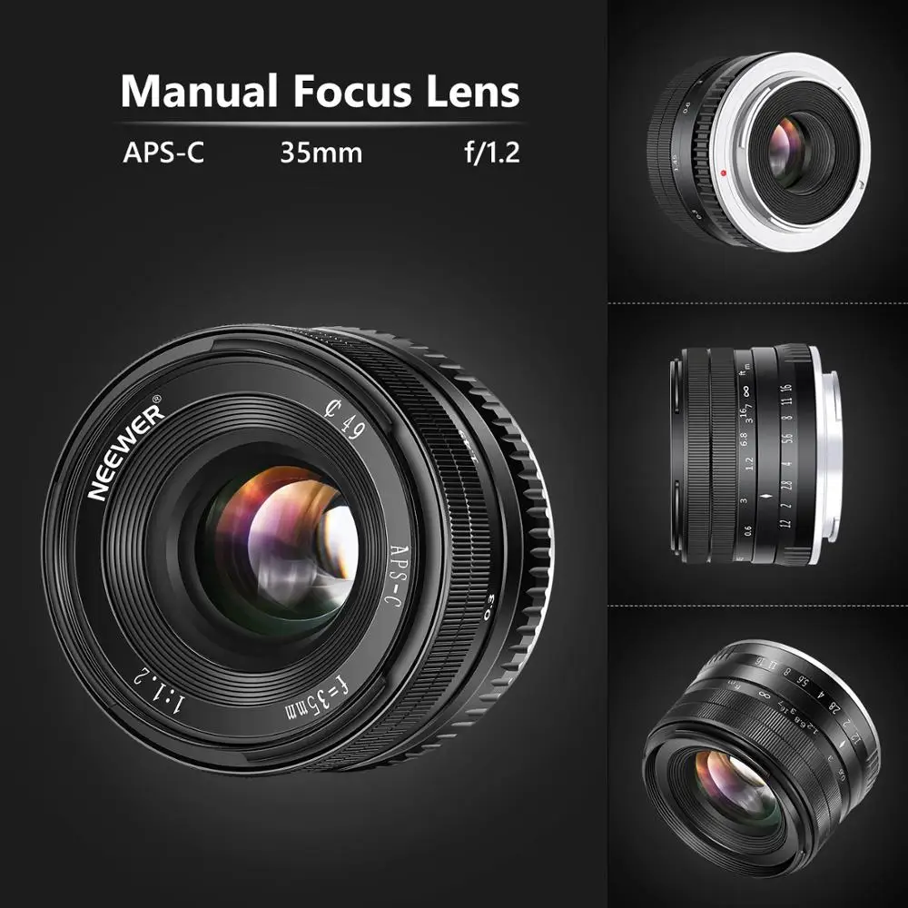 Neewer 35 мм F1.2 большой группа перфорированных APS C Алюминий объектив для Sony E