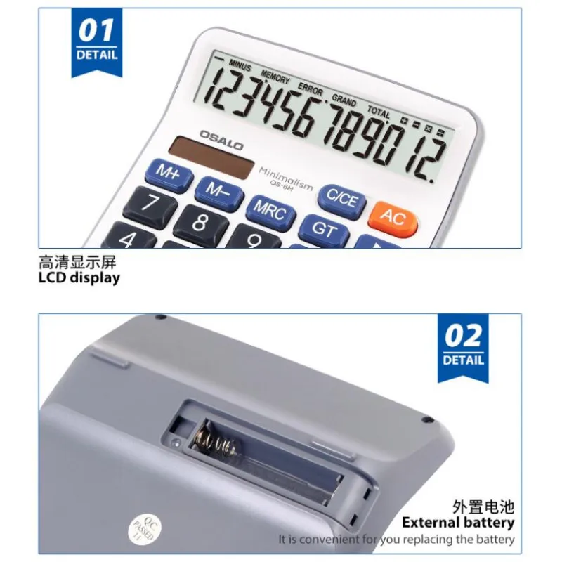 New OS 6M Medium sized desktop OSALO 12 bit solar dual power calculator for office home 3