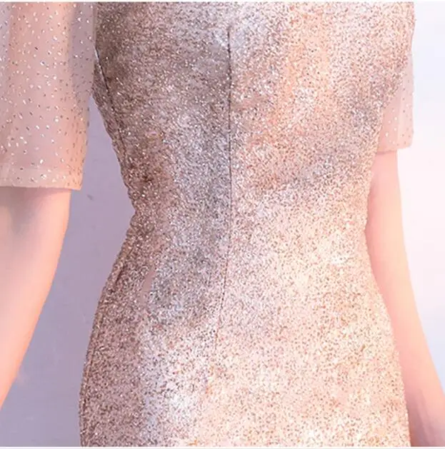 Шампанское Evening Dresses New O-neck Half-sleeve Formal Dress Women F314 Elegant Floor Length Robe De Soiree Sequin Evening Gowns - Цвет: Шампанское