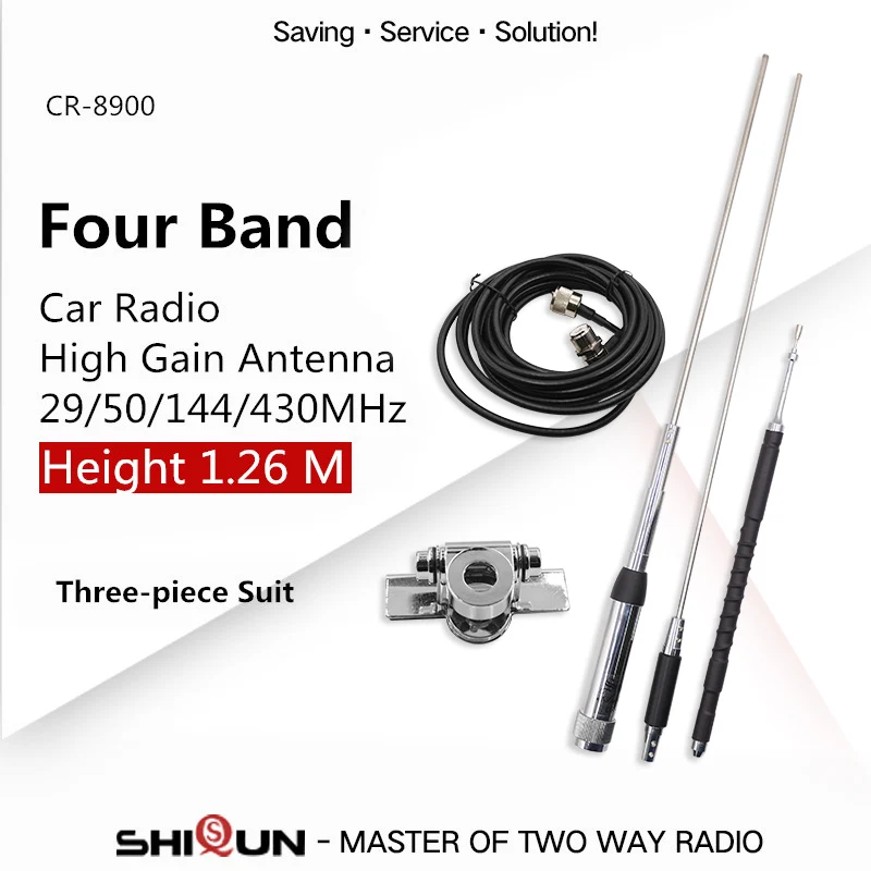 

Quad band Antenna Set for Mobile Radio with Clip Car Mount + CR-8900 Four Band Antenna +5M Cable For TYT TH-9800 QYT KT-7900D