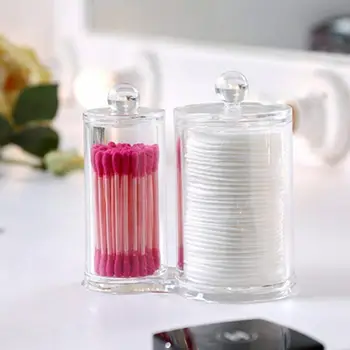 

Double-tube Transparent Plastic Jewelry Box Multi-function Crystal Storage Box Clear Acrylic Cotton Pads Holder With 2 Sections