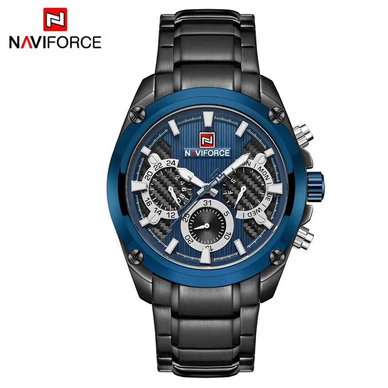 NAVIFORCE мужские наручные часы модные спортивные мужские часы лучший бренд Роскошные военные армейские бизнес из нержавеющей стали кварцевые мужские часы 9113 - Цвет: NA911303 without box