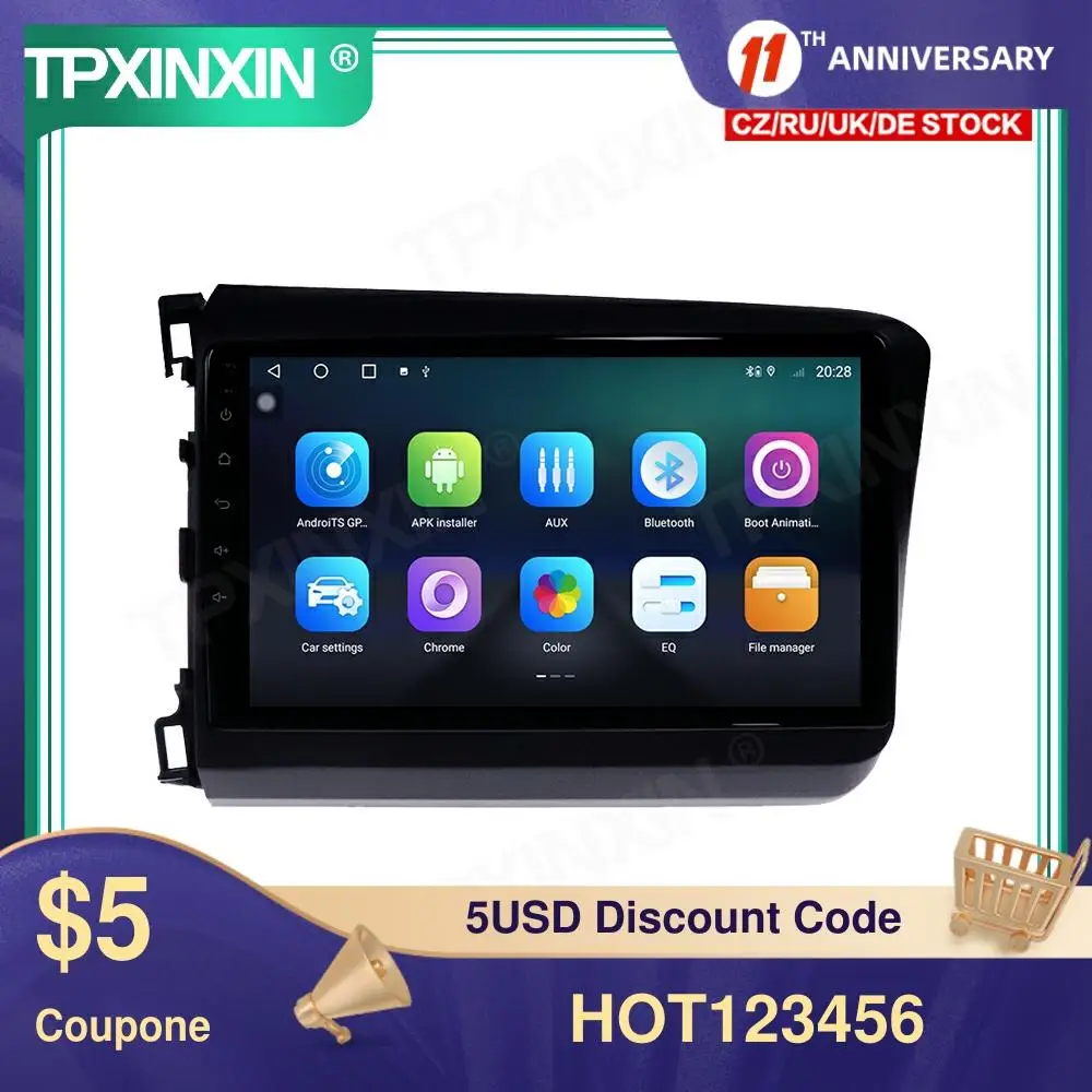 

Автомобильный мультимедийный плеер, 6 + 128G Android 10 для Honda Civic 2011-2015, GPS-навигация, головное устройство, автомобильное радио, аудио, стереомагнитофон