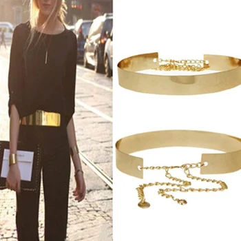 

Punk Chain Belts For Women Female Metal Wide Waistband Golden Waist Skirt Coat Dress Accessories Luxury Women Belt