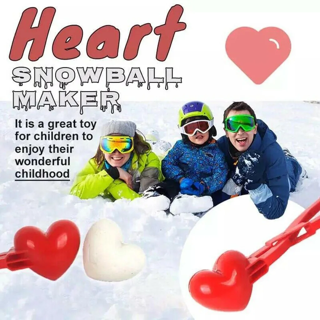 2pcs Herat Shape Snowball Clamp Clip with Handle Plastic Snowball Maker Clip Children Outdoor Winter Snow Sand Ball Mold Tools