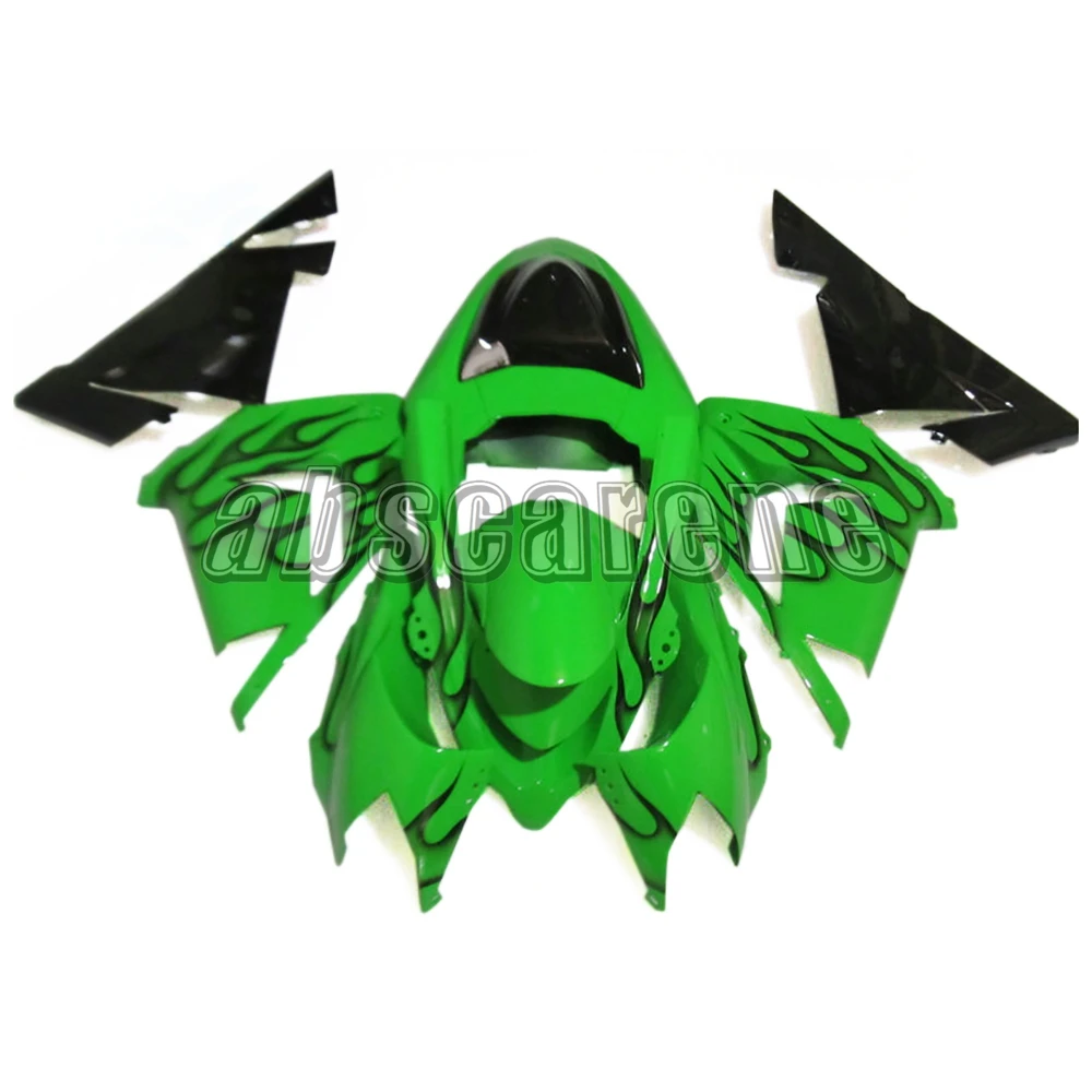 Полный обтекатели для Kawasaki ZX10R 2004 2005 ZX-10R 04 05 ABS пластик инъекции мотоцикл Cowlings зеленый с черным пламенем