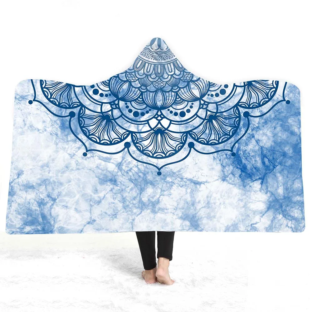 3D Мандала одеяло с капюшоном шерпа флис носимые плюшевые пледы одеяло на кровать диван толстый теплый B171 - Цвет: 10
