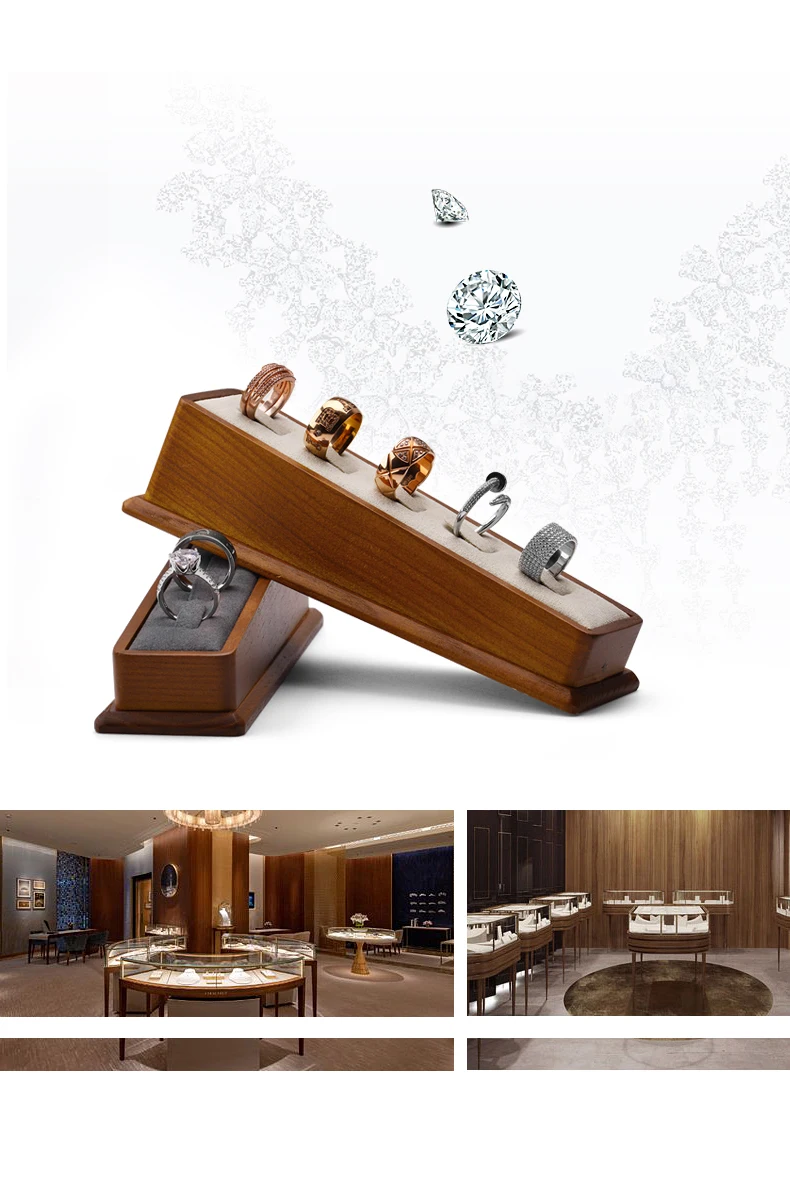 Oirlv Ringständer aus massivem Holz mit 5 Fächern und Mikrofaser-Schmuck-Organizer für Damen und Herren – Detail 9