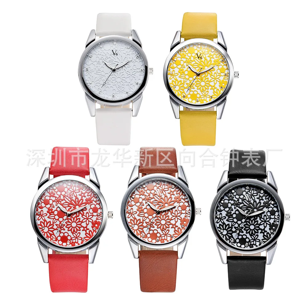 

V6-B008 Multi-color Quartz Waterproof Leather Strap Watch Man's And WOMAN'S Watch
