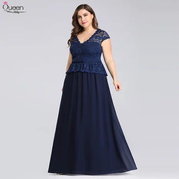 

Plus Size Mother of the Bride Dresses Long Lace Queen Abby Navy Blue V-neck Short Sleeve Elegant Party Gown Robe De Soiree