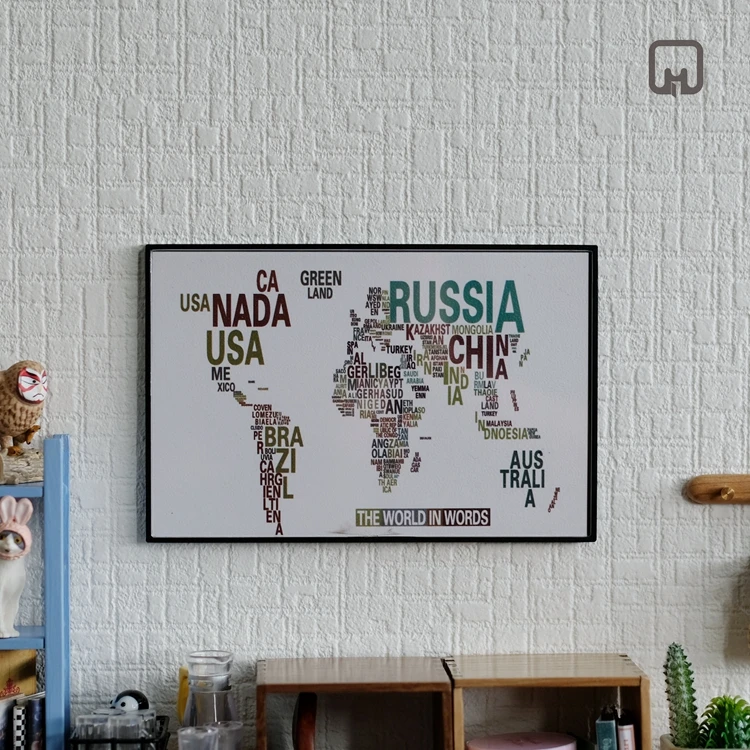 1:12 dollhouse miniature kids furniture toy DIY mini model big mural accessories map pattern living room dollhouse kit Roombox