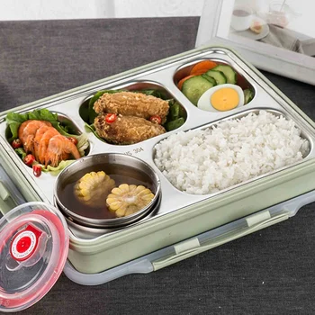 

5 Compartments Lunch Box Stainless Steel Leak-proof large Bento Boxes Soup Container School Dinnerware