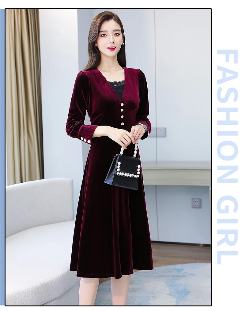 בתוספת גודל סתיו חורף בציר זהב קטיפה חם Vestidos 2021 נשים אופנה שמלות משרד ליידי המפלגה Bodycon מסלול Midi שמלה