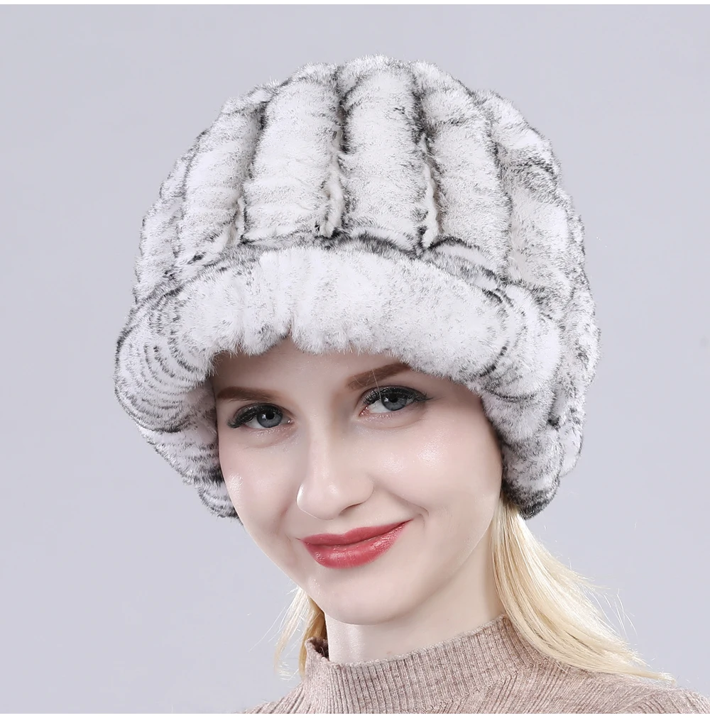 Горячая Распродажа! Женский Настоящий мех кролика, шапка, зимние вязаные шапки из натурального меха кролика Рекс, Россия, Женский помпон из натурального меха, шапки-бини