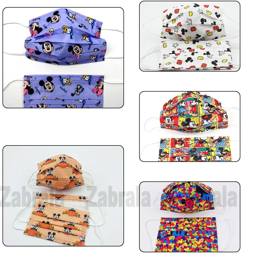 

100Pcs Disposable Child Mouth Mask Adult Mickey Cute Cartoon Anime Face Mask Disney Print Kawaii Pattern Mascara ​Anonymous Mask