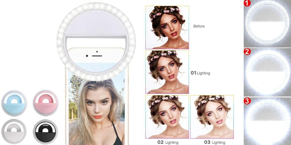 USB Charger led Selfie Ring Light Rechargeable Portable Clip-on Selfie Fill Light For Cell Phone/Girl Make-up