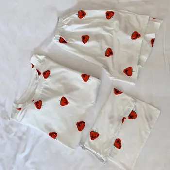 

Pajamas Set For Girl Milk Shreds Short Sleeve Round Neck Two Piece Cute Print Casual Style For Summer Multi-color