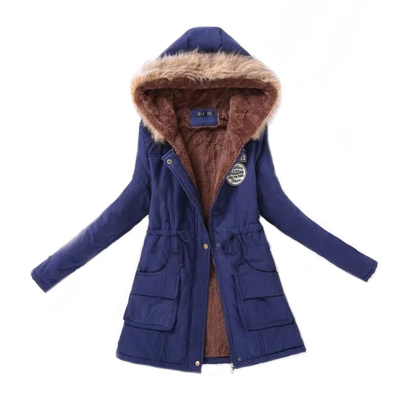 Navy Blue Женская парка осенне-зимние теплые пальто с меховым воротником длинный плюс размер пальто Femme Hiver одежда Туника пуховик ropa mujer YL066 - Цвет: Navy Blue