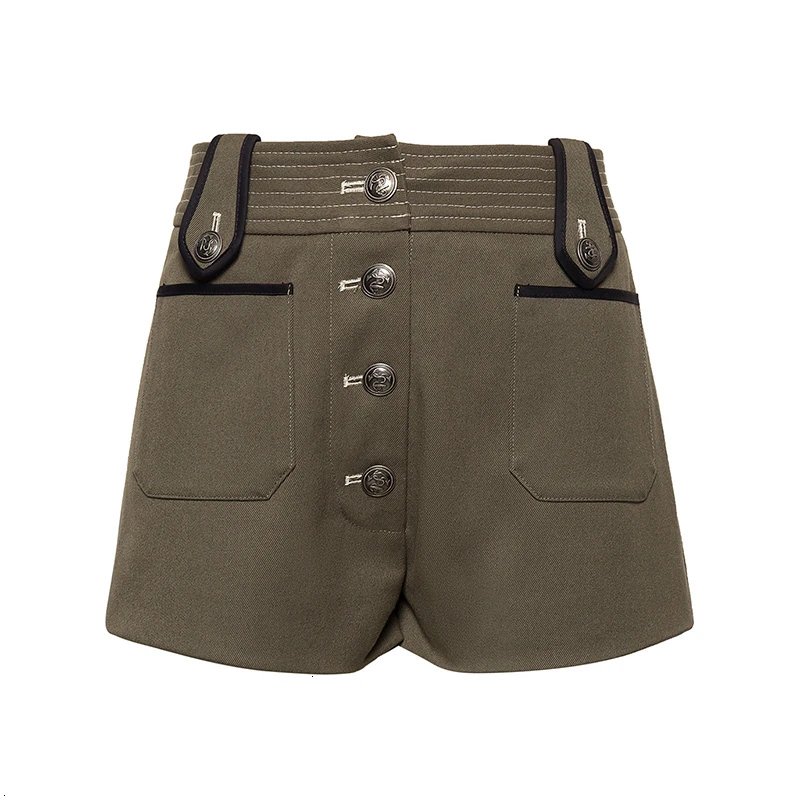 armygreen CHICEVER, повседневные твидовые шорты для женщин, высокая талия, свободные, хит, цвет, стиль сафари, женские короткие штаны, модная одежда, новинка - Цвет: armygreen